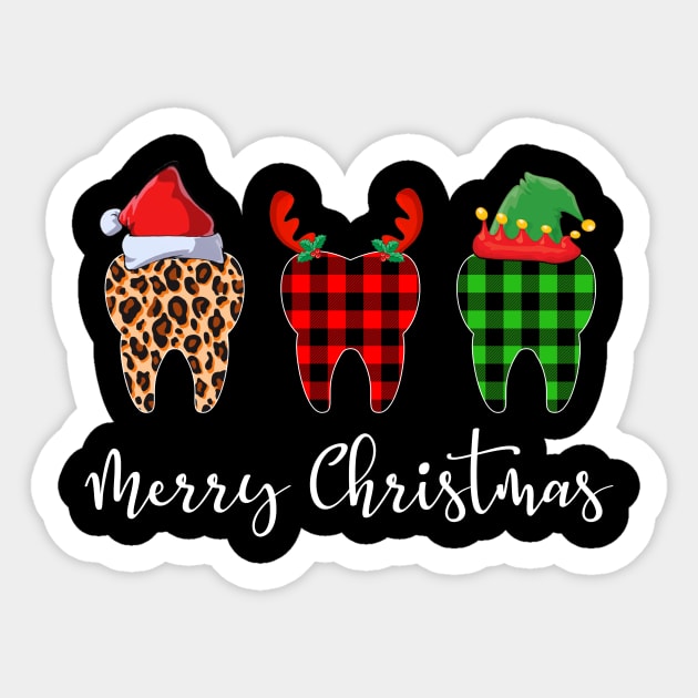 Merry Christmas Leopard Red Green Plaid Tooth Sticker by Dunnhlpp